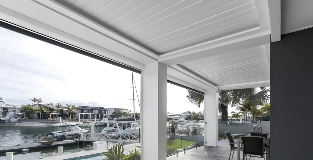 Modern outdoor patio with seating area